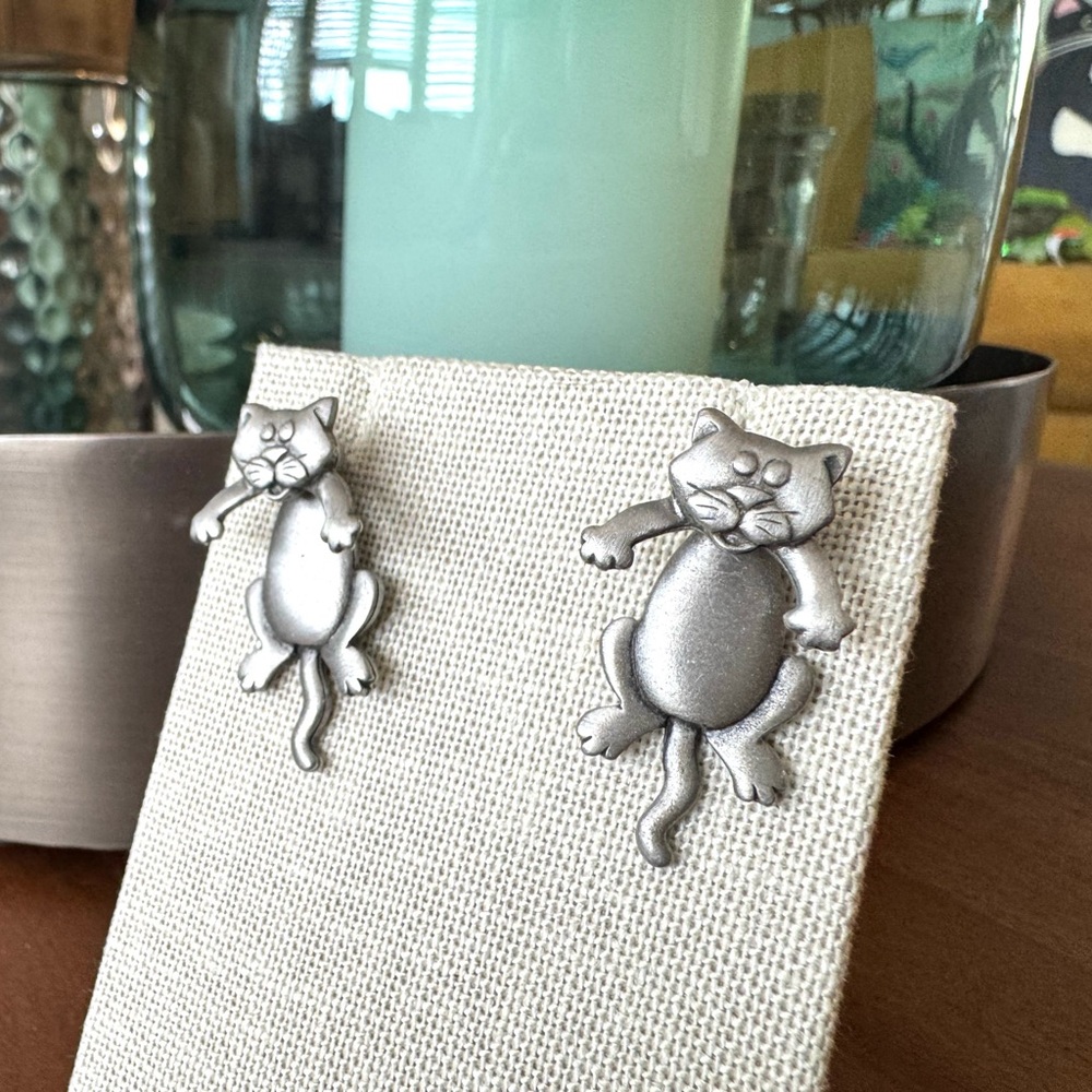 Silver Pewter Cat Earrings - Picture 9 of 11